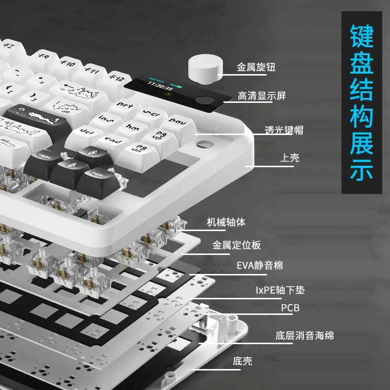 Iparocs-yk830pro kit de teclado mecânico, 3 modo, 87key, rgb, rgb, rgb, personalizado, sem fio, para jogos, presente