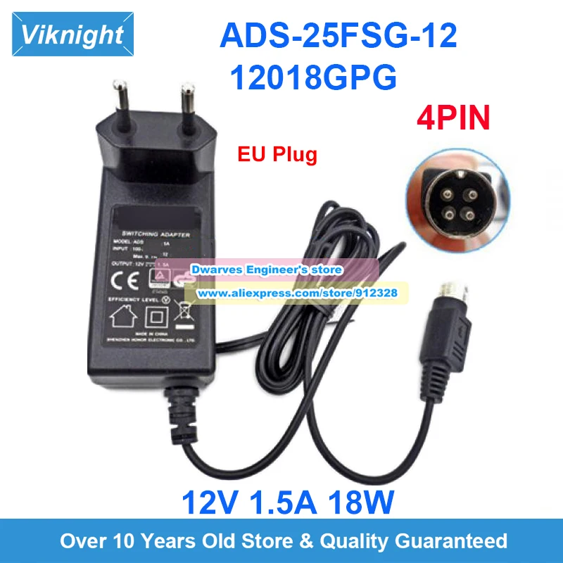 ADS-25FSG-12 12018GPG Ac Adapter 12V 1.5A 18W for Hoioto EC1008 DS-7208HQHI-K1 DS-H204U Power Supply 4pin Laptop Adapters