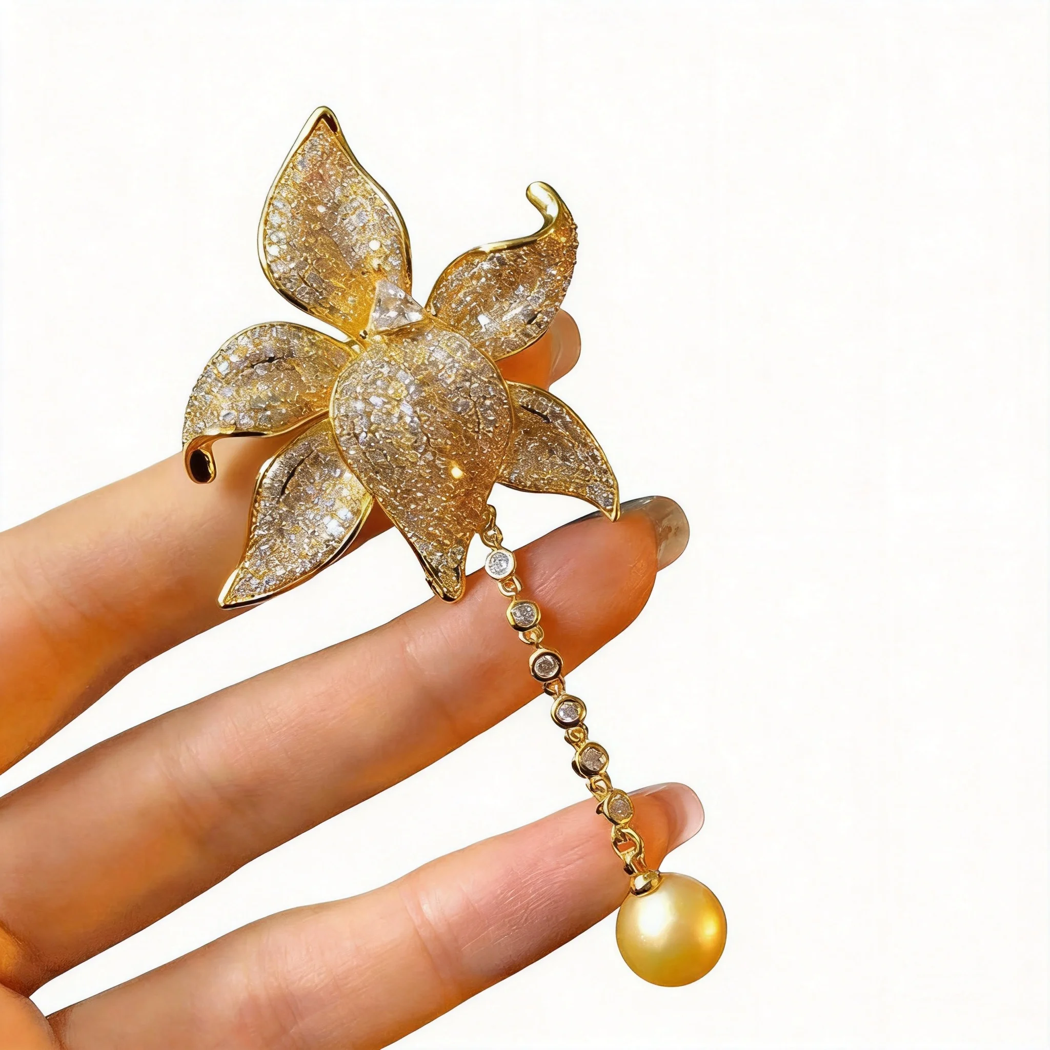 Chinese Style Auspicious Gold Plated Micro Pave Zircon Flower Tassel Brooch Blank Base Diy Jewelry Making Accessories For Pearl