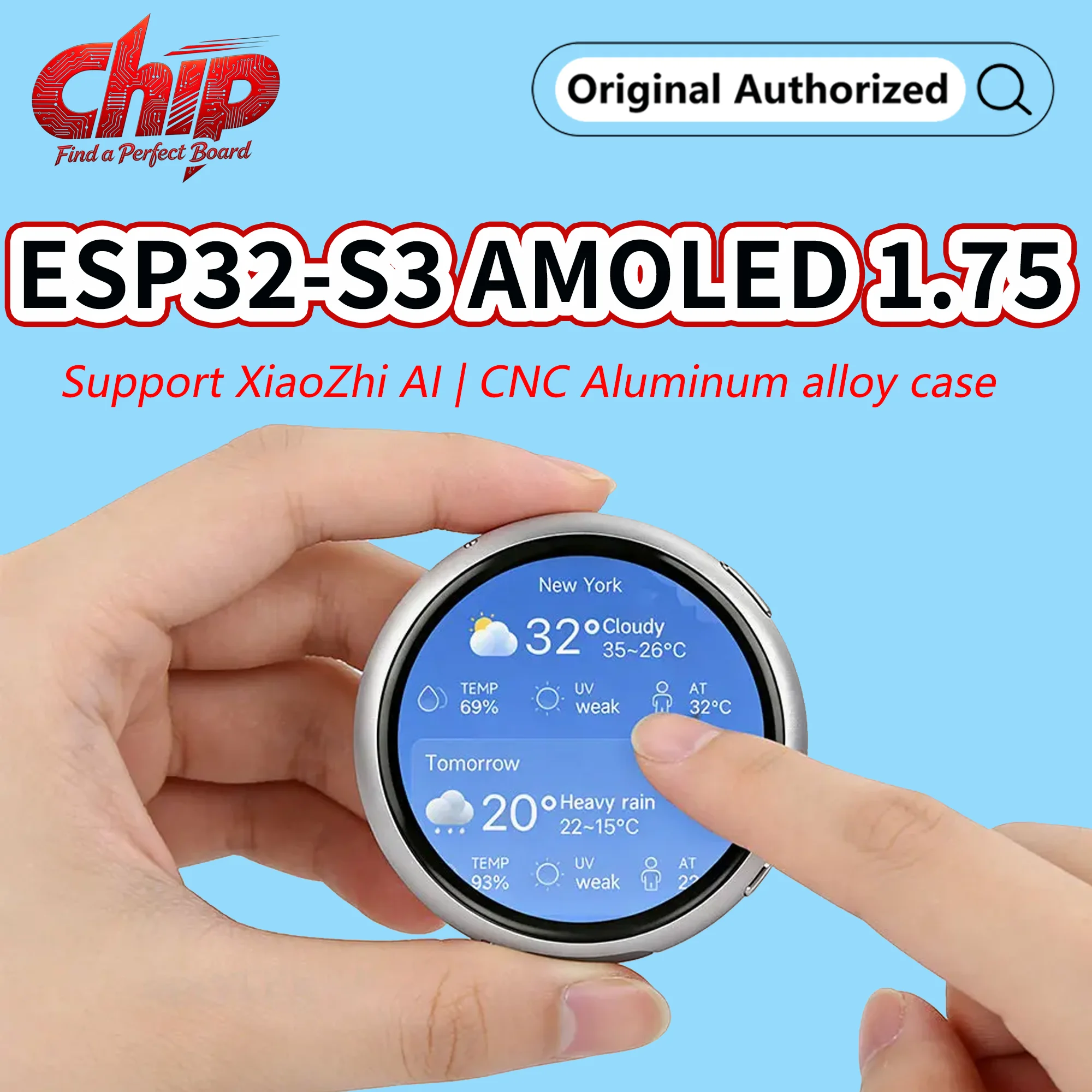 ESP32-S3 1.75inch AMOLED Touch Dev Board Aluminum Alloy Case Round TouchScreen 466*466pixels 6-axis IMU QMI8658 32MB Flash