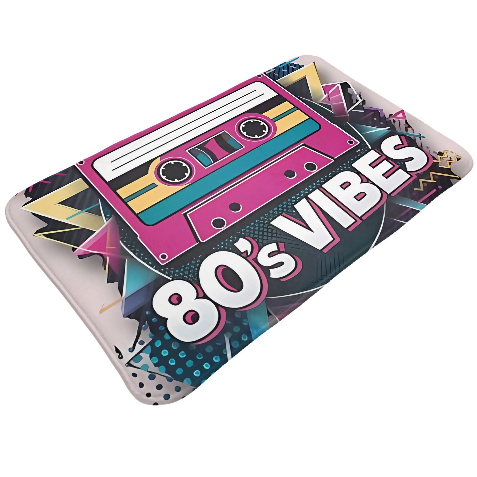 Retro 80s Vibes Cassette Tape Design Bathroom Mat Rug for Bathroom Floor Decor Novelty Gift