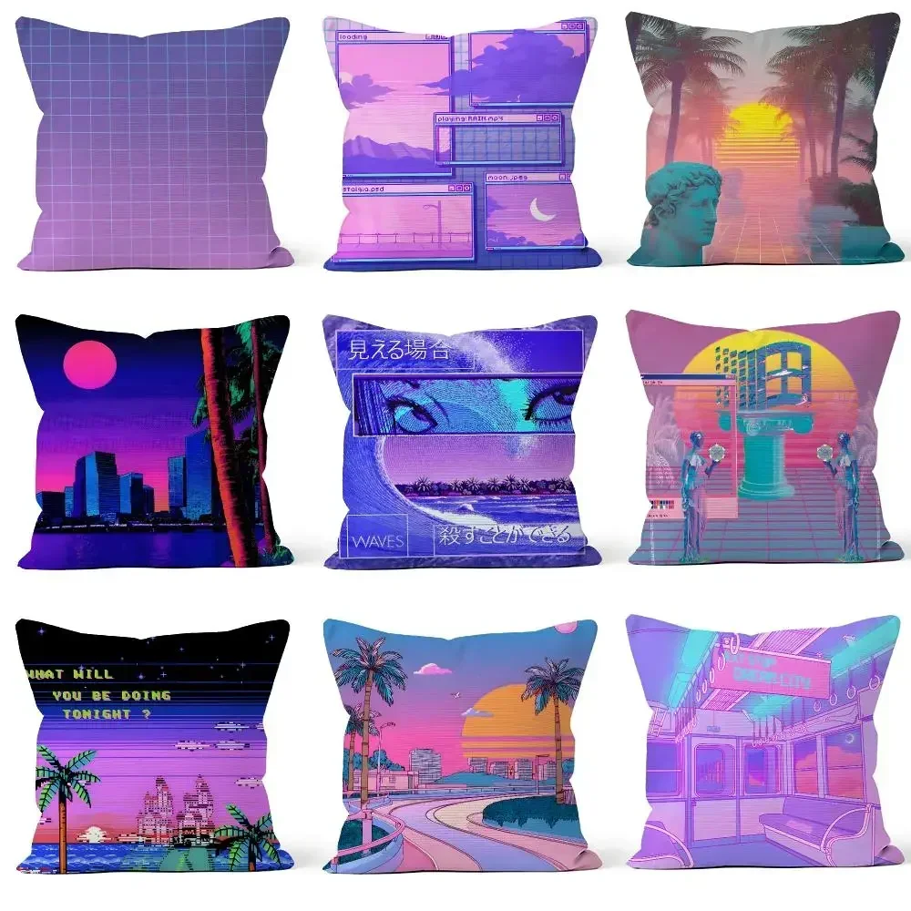 Roman Cover Throw Pillow Cover Neon Soft Grid Short Plush Case For Bust Sofa Bedroom Pink Cozy Home Decor Art Vaporwave