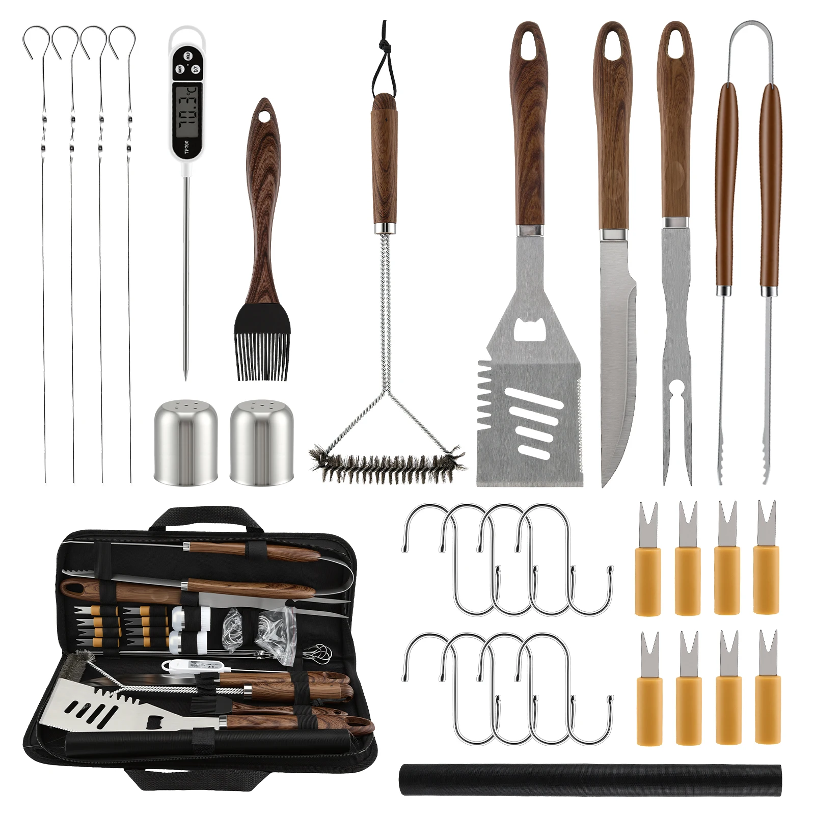 

Набор из 31 предмета для гриля: прочный комплект аксессуаров для барбекю с сумкой для хранения и ковриком для гриля, для домашних вечеринок, отдыха на природе, барбекю на берегу моря и в саду