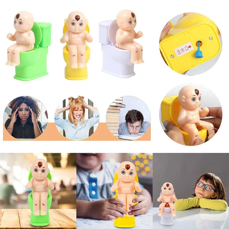 Funny Children Tricky Shooting Water Toilet Bowl Toys Novelty Squirt Joke Toy Doll Toilet Pee Cartoon Boy Water Spray Trick