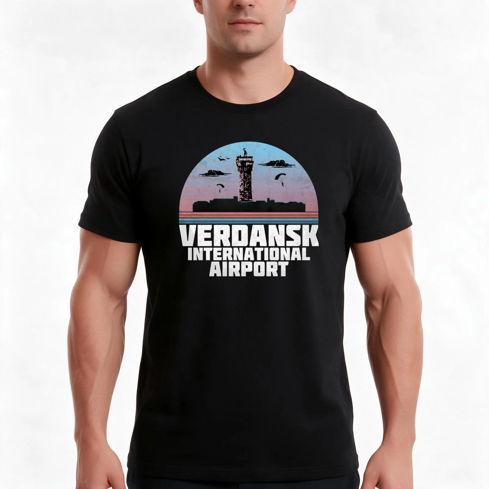 Verdansk International Airport T-Shirt, Summer Casual Cotton Tee, Oversized Streetwear Tops, Vintage Graphic Print, 100% Cotton