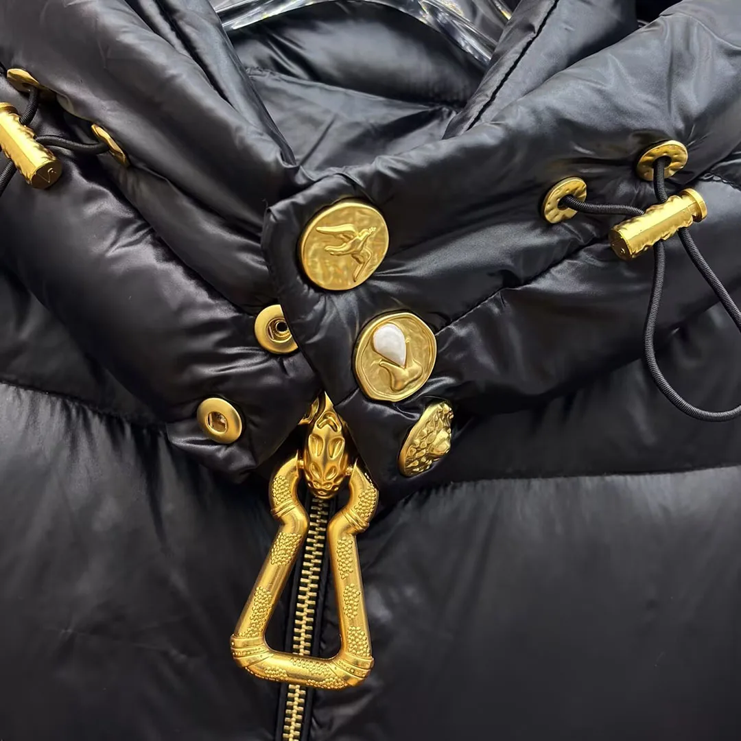 جديد الشتاء الأبيض بطة أسفل معطف طويل المرأة مقنعين أزرار الذهب سستة طويلة الأكمام الرباط الخصر النحيف سميكة الدافئة الرجعية سترة #3