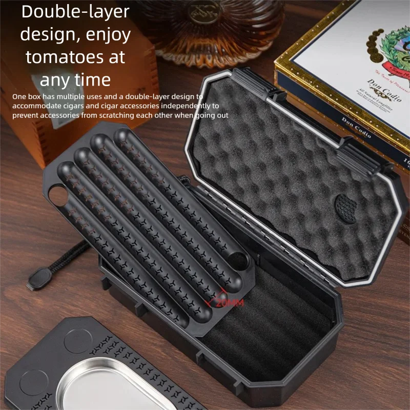 Cigar Portable Case Airtight  Waterproof Innovative Double-Layer High Capacity Humidor for Ten Cigars
