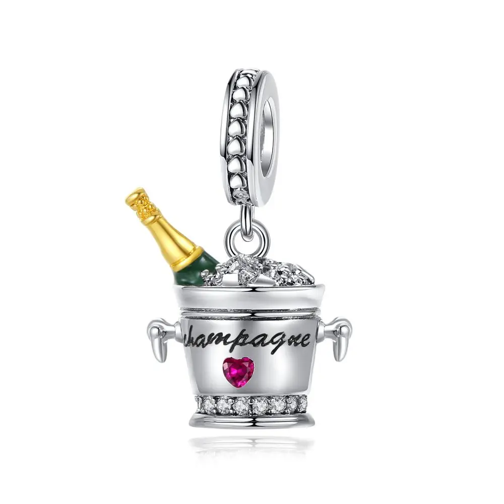 2023 Sterling Silver 925 Champagne lovers valentine\'s day Charms Fit pandora 925 Original Bracelets Charm Bead for Women jewelry