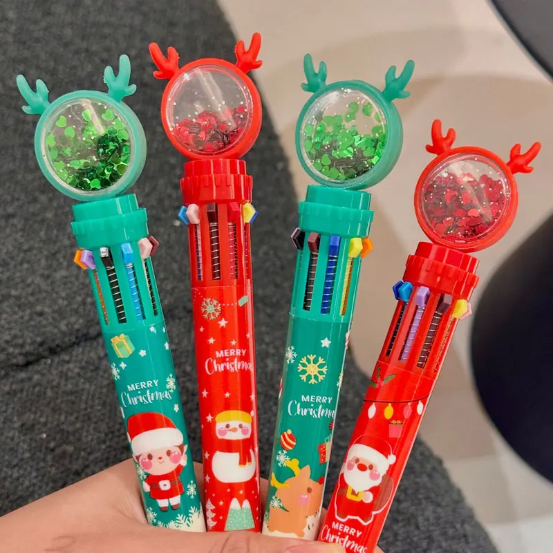 

2 Random Cute Cartoon Christmas Multicolor Ballpoint Pen 0.7mm,10-in-1 Colored Ballpoint Pen for Office School Kid Birthday Gift