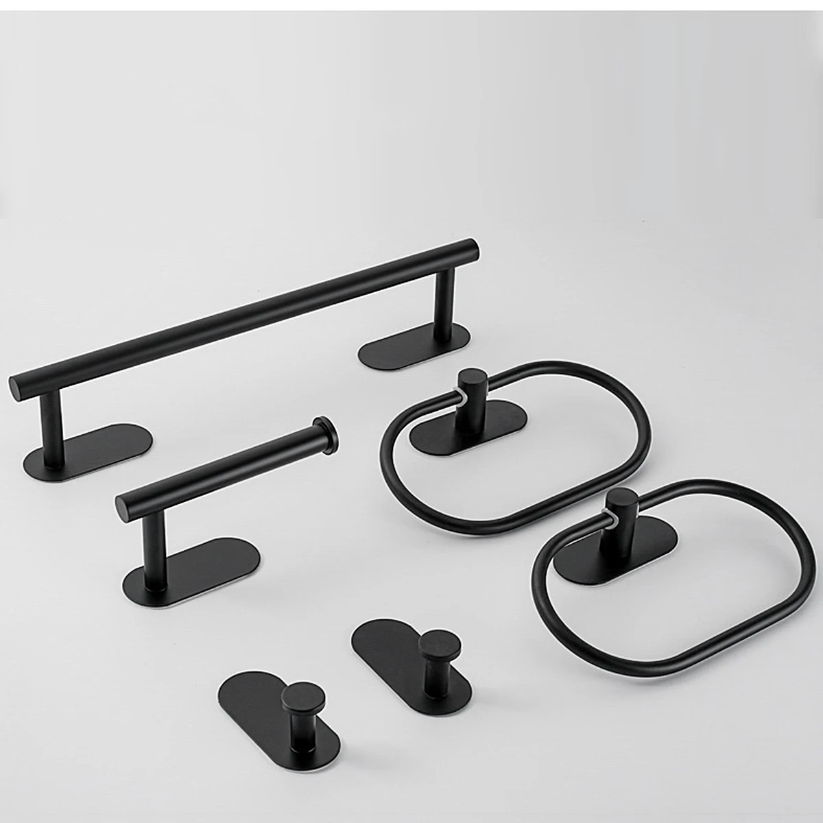 No Drilling Stainless Steel Towel Bar Paper Holder Self-adhesive Towel Ring Robe Hook Matte Black Silver Bathroom Accessory Set