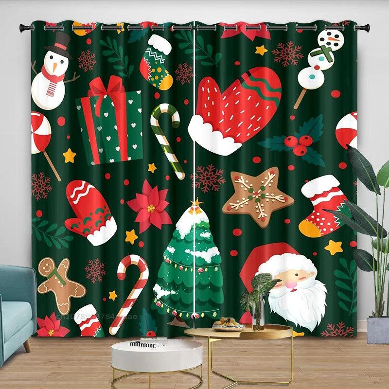 Christmas Curtains Santa Claus Elk Pine Snowman, Holiday Decoration, Suitable for Bedroom Living Room Windows Can Be Customized