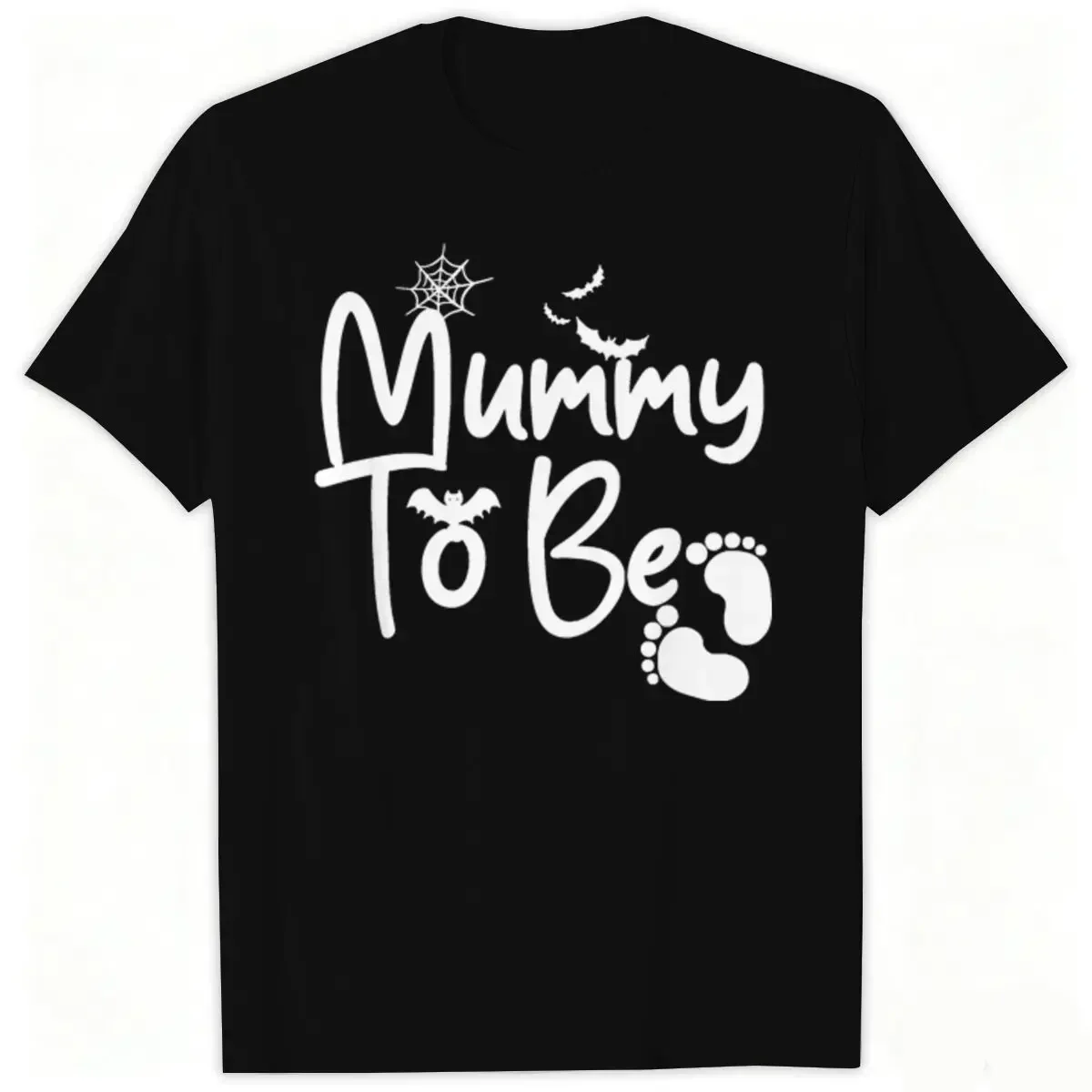 Funny Halloween Pregnancy T‑Shirt Set Mummy To Be Ready To Be Spider Web Bat Baby Footprint Maternity Short Sleeve Couple Tops