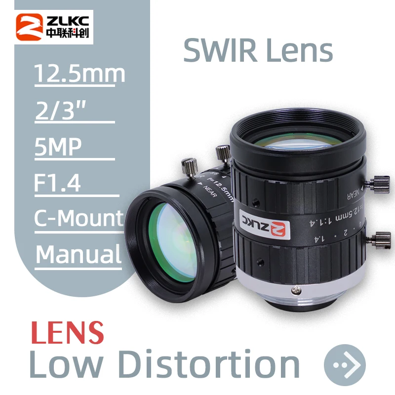 

ZLKC 12,5 мм SWIR Коротковолновый инфракрасный объектив 2/3 дюйма C Mount F1.4 Объектив машинного зрения с ручной диафрагмой для камер imx226/178