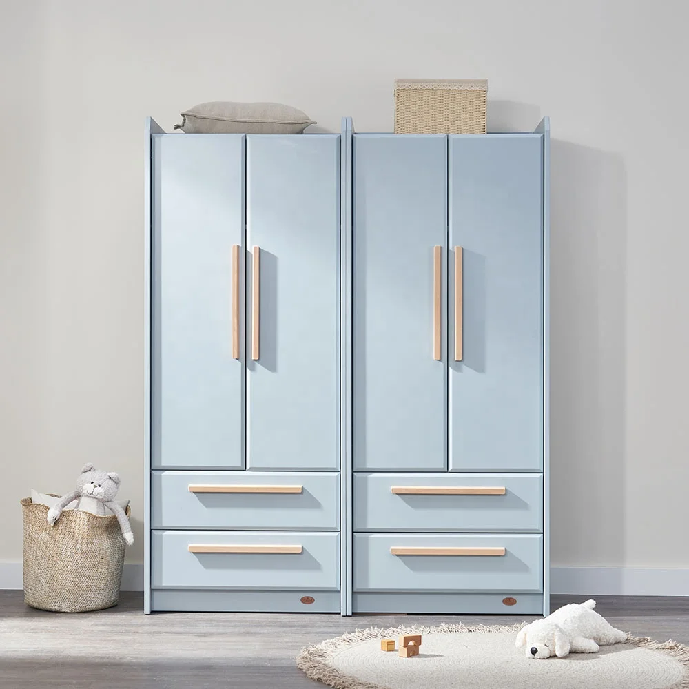

Only Solid Wood Customize Big Wardrobe Drawer Blue 2 Door Children'S Wardrobe Wooden
