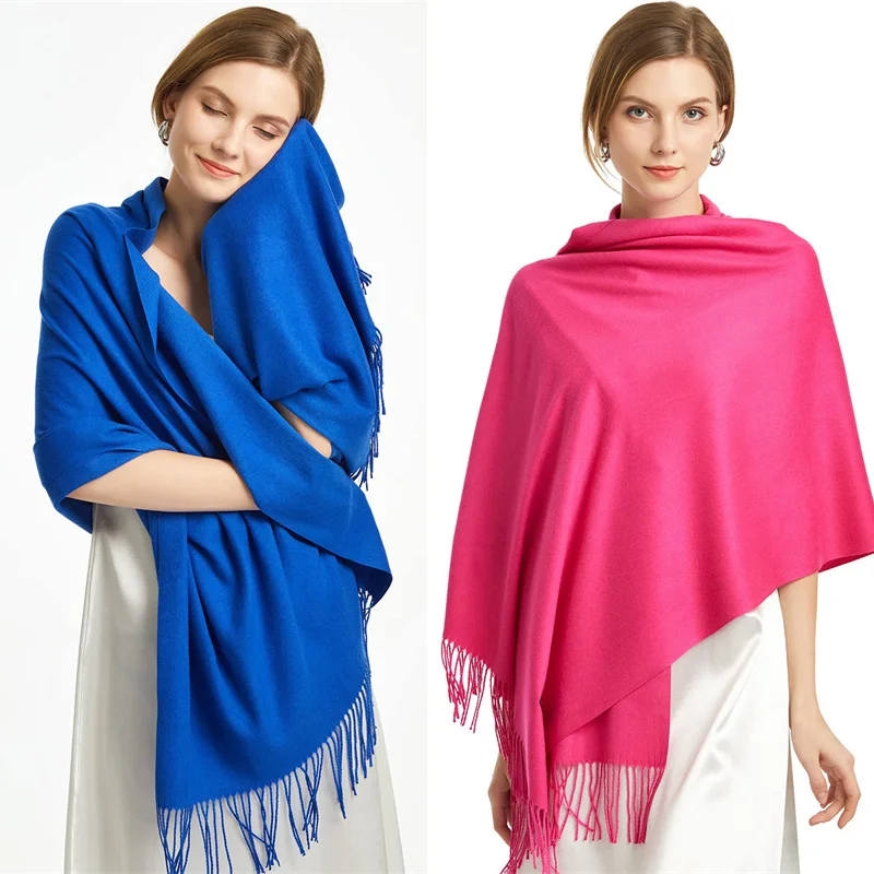 

2024 Winter Shawl For Women Long Warm Cashmere Scarves Hijab Solid Lady Wrap Female Pashmina Bandana Head Scarfs Echarpe