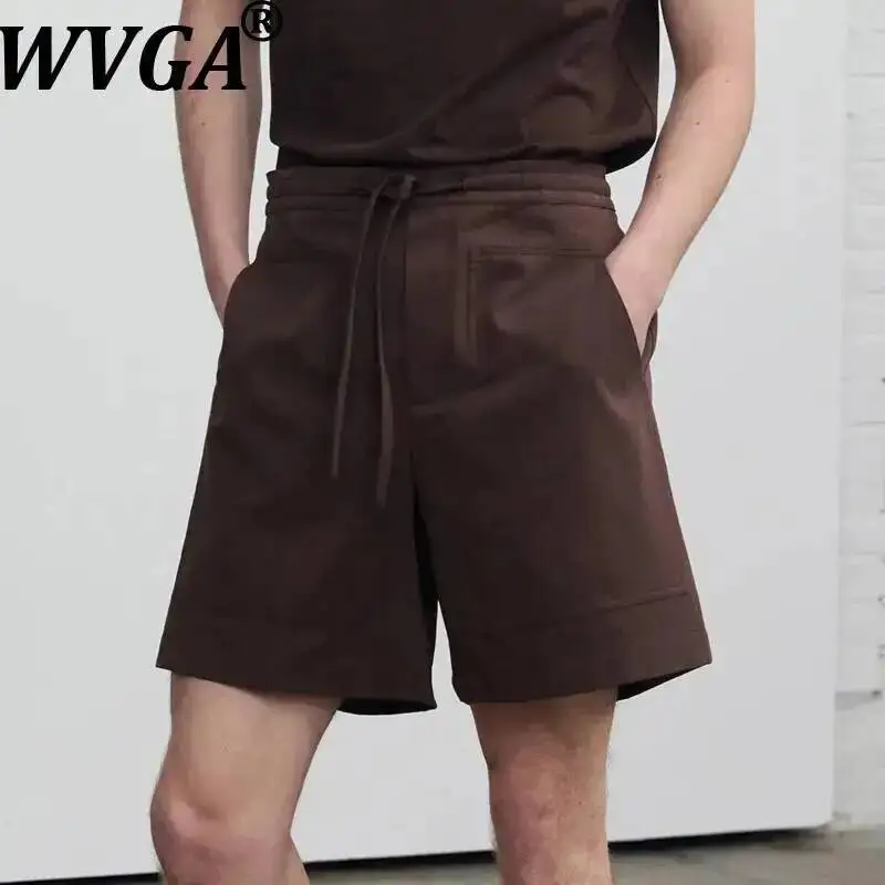 WVGA Spring Summer New Men Cotton-linen Shorts Drawstring Symmetrical Large Pockets Niche Chic Casual Half Lengh Trousers W25669