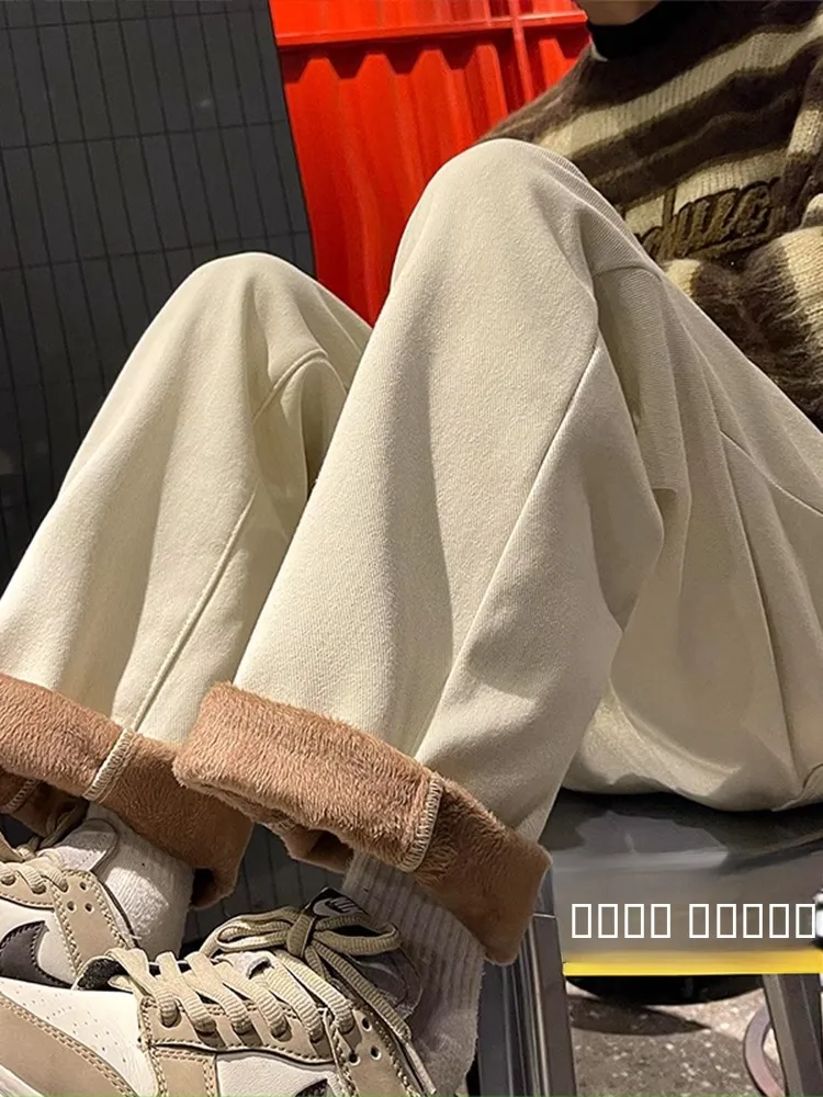 

Мужские джинсы Fce с подкладкой, супертонкие, прямого кроя, зимние, в американском ретро-стиле, уличная мода, брендовые, крутые, свободные повседневные брюки