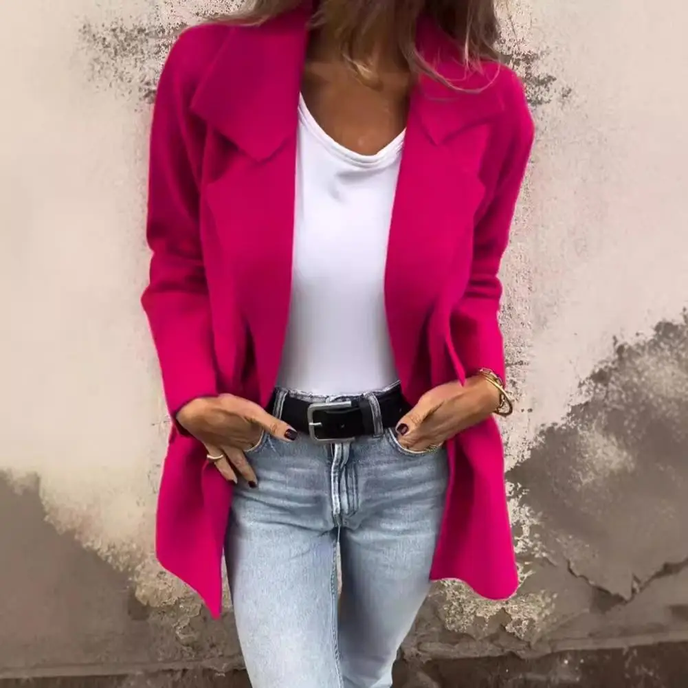 

Women Outerwear Stylish Women's Button Decor Jacket with Turn-down Collar Pockets for Commuting Dating Office Wear in Spring