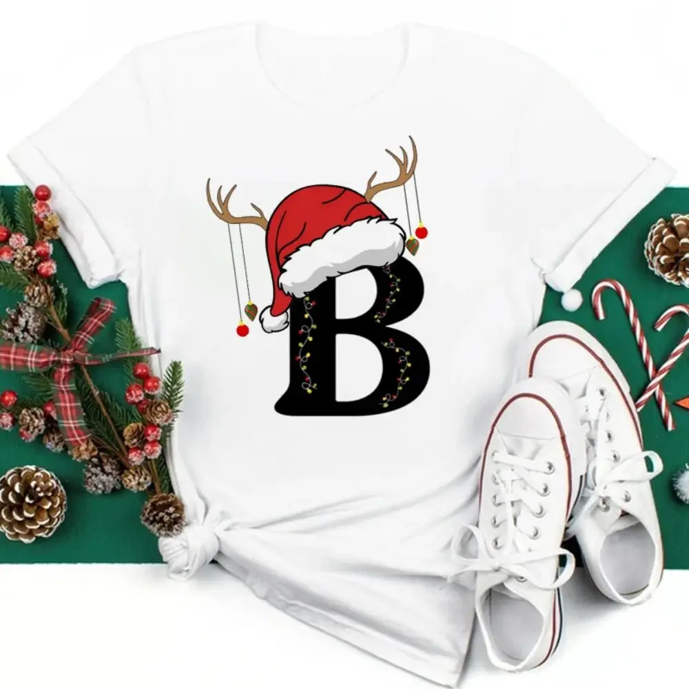 نشاط التجمع العائلي بأكمام قصيرة كبيرة الحجم ملابس الشارع الشهير قبعة عيد الميلاد من A إلى Z بأحرف كبيرة الحجم تي شيرت عيد الميلاد #2