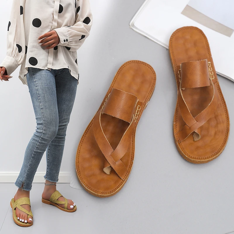 

Summer Women Sandals Retro Flip-Flops Flat Shoes Casual Non-Slip Ladies Slides Beach Zapatos Mujerfootwear Females Comfy New