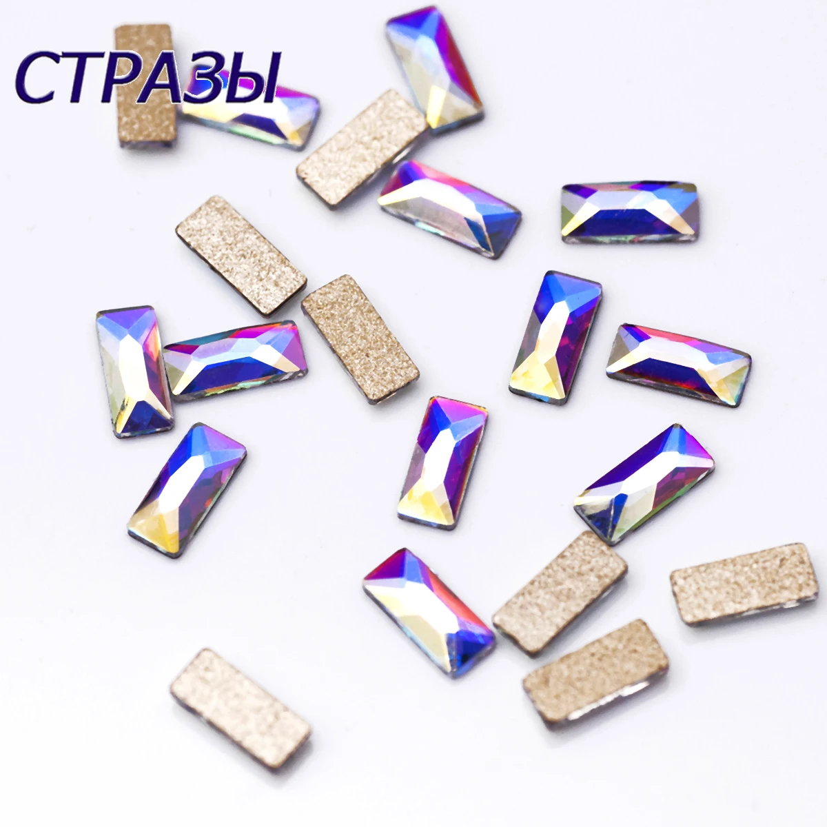 

3x7mm Cosmic Baguette 20pcs Nail Strass Flatback Non Hotfixed Crystal AB Clear Rhinestones for Nail Art Decorations