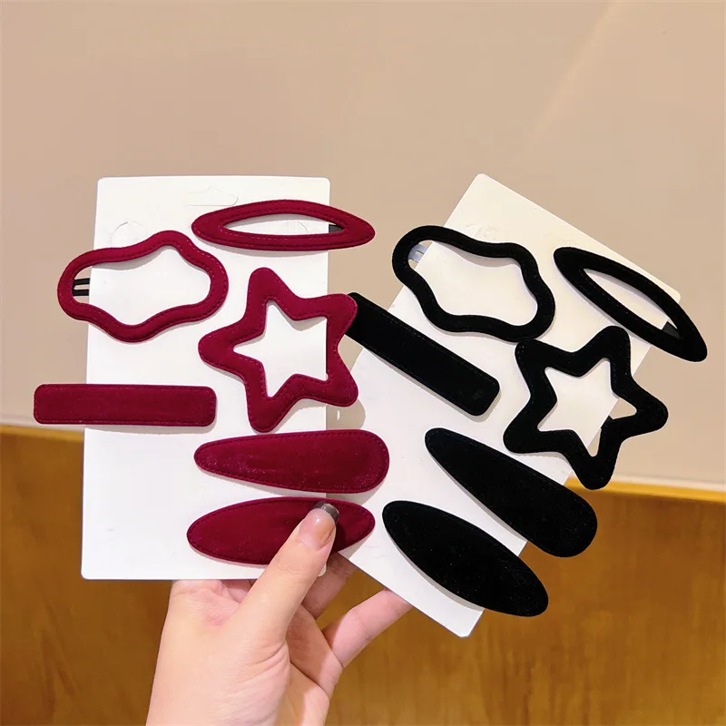 

6pc Cute Classic Black Red Velvet BB Hair Side Clips for Girls and Women Fashion Hairpins Headwear Hair Accessories Ornament