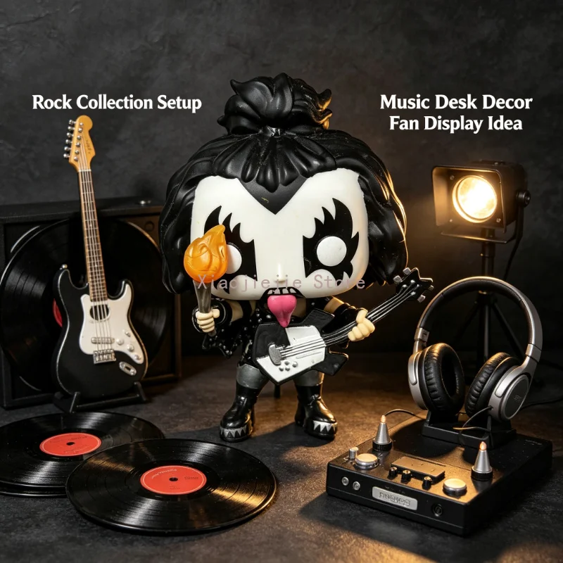 Vintage KISS Band Demon Rock Performer Statue Flame Tongue Electric Guitar Collectible Ornament For Music Lovers