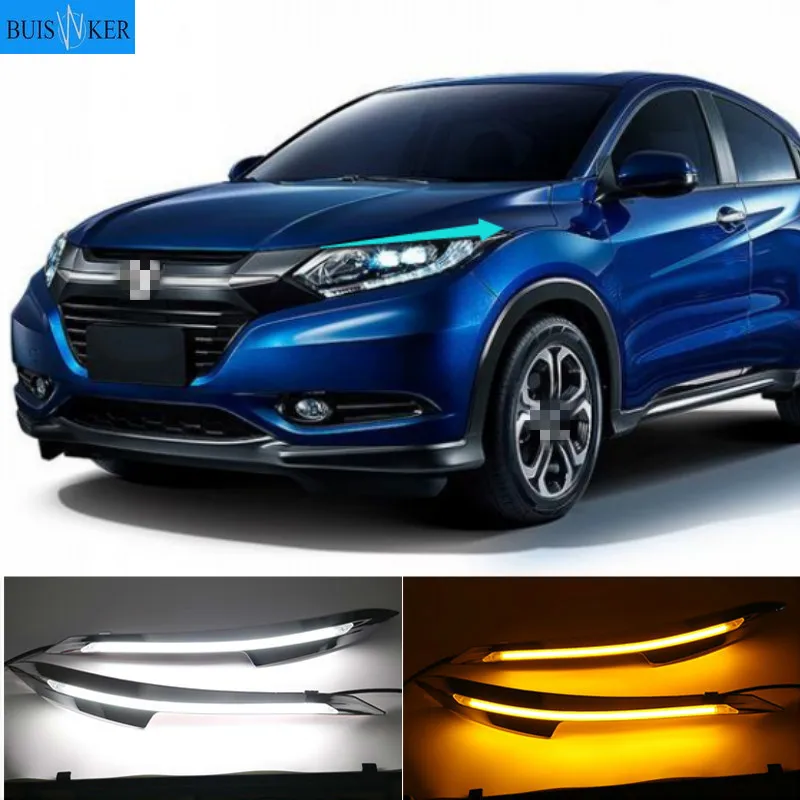 

2Pcs For Honda HR-V HRV Vezel 2014 2015 2016 2017 DRL fog lamp Daytime Running Lights with yellow turn signal