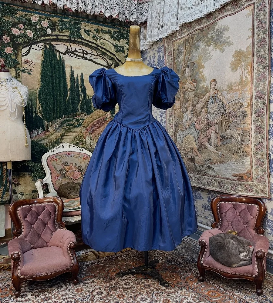 Vestido de fiesta corto azul marino sencillo para disfraz, vestido de noche de la guerra Civil de manga corta, vestidos medievales de fiesta de cumpleaños de los años 1580, personalizados