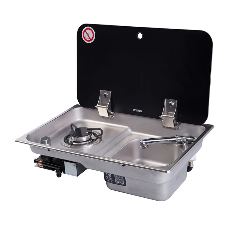 RV Wash Sink Gas Stove Yacht One Burner Gas Cooktop With Glass Lid For Camping Car Trailer