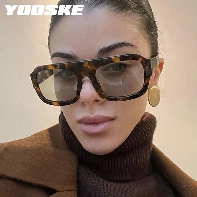 Fashion Square Women Sunglasses Shades UV400 Retro Leopard Tea Candy Color Gradient Men Punk Sun Glasses