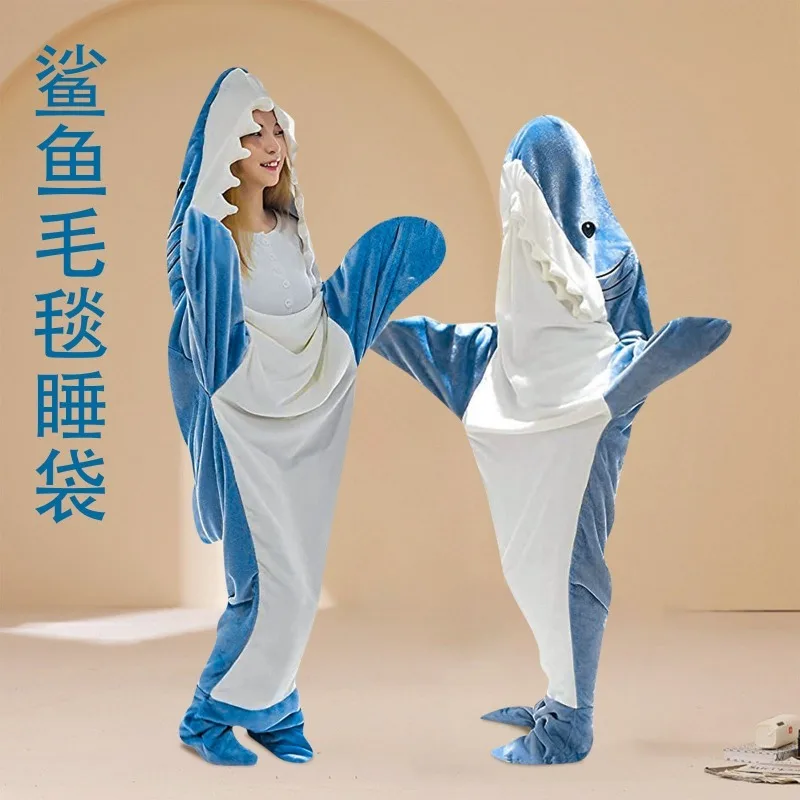 Cartoon Shark Sleeping Bag, Animal Jumpsuit, Pajamas, Flannel Home Clothes, Nightgown, Parent-child