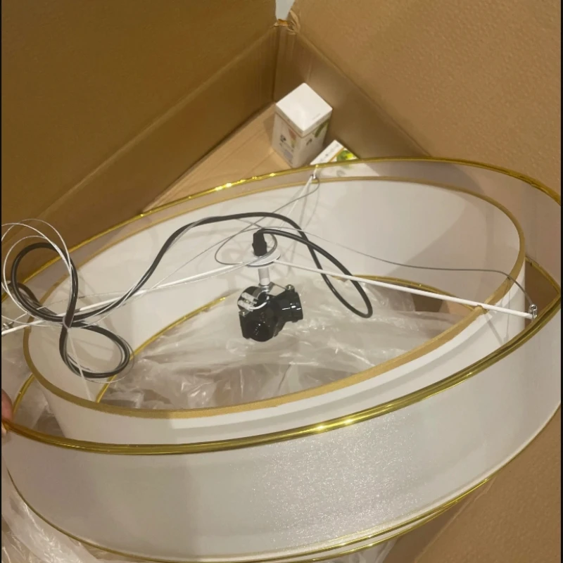 New Chinese Style Circular Chandelier Living Room Bedroom Study Dining Room Lamp Zen Room Engineering Fabric Lighting Fixtures