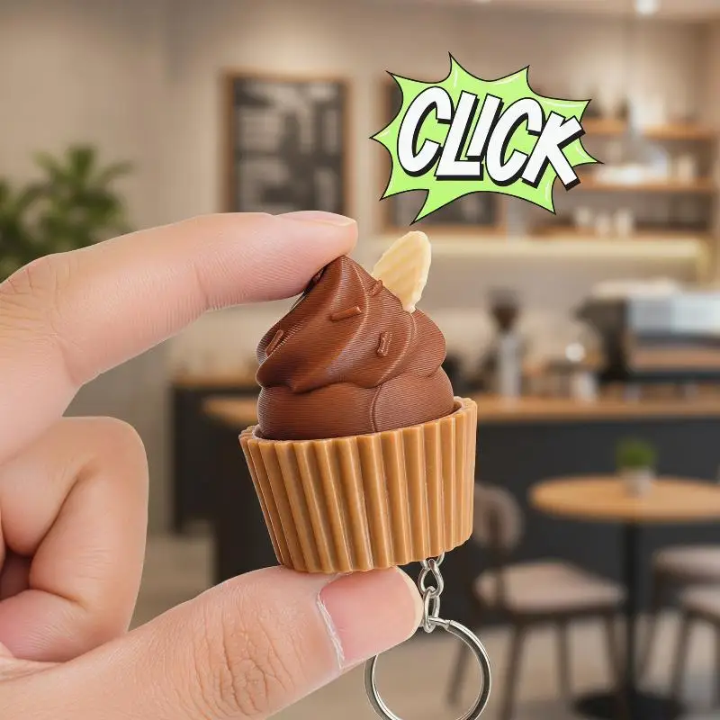 3D Printed Foods Keychain Simulation Cake Chocolate Clicker Pendant Creative Design for Key Organizer