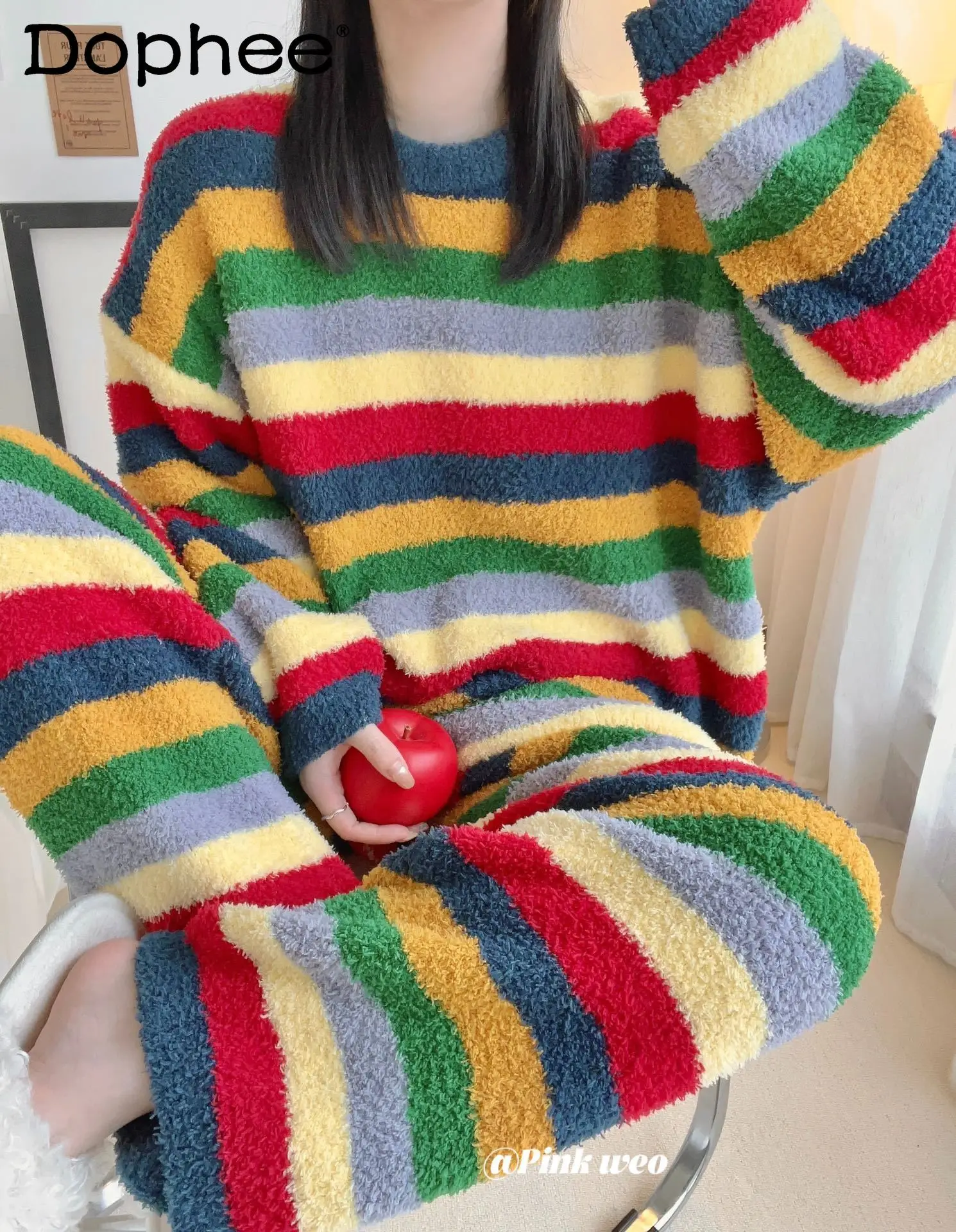 

Winter New Coral Fleece Padded Pajamas for Women Thickened Sweet Girl Japanese Style Ins Style Wearable Homewear Two-Piece Set