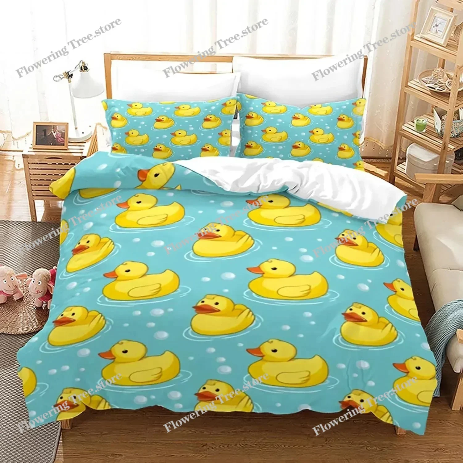 

Yellow duck Bedding Set Single Twin Full Queen King Size Little duck Bed Set Aldult Boys Bedroom Duvetcover Sets 3D Print029