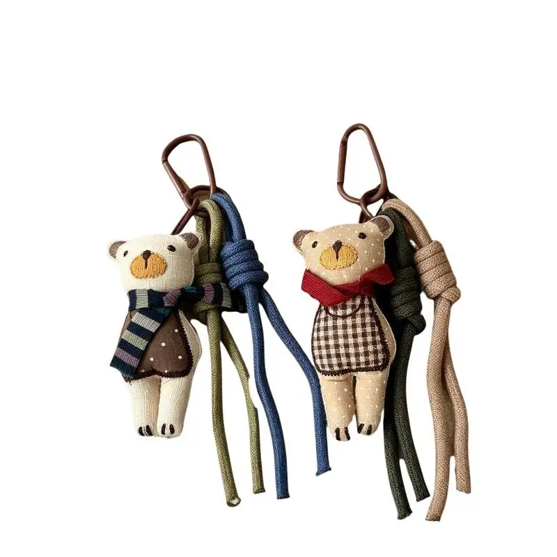Bären-Taschenanhänger, niedliche Stoff-Bärenpuppe mit Schal und geflochtenem Seilclip zur Dekoration von Handtaschen, Geldbörsen, Rucksäcken und Tragetaschen, Geschenk. – Detail 6