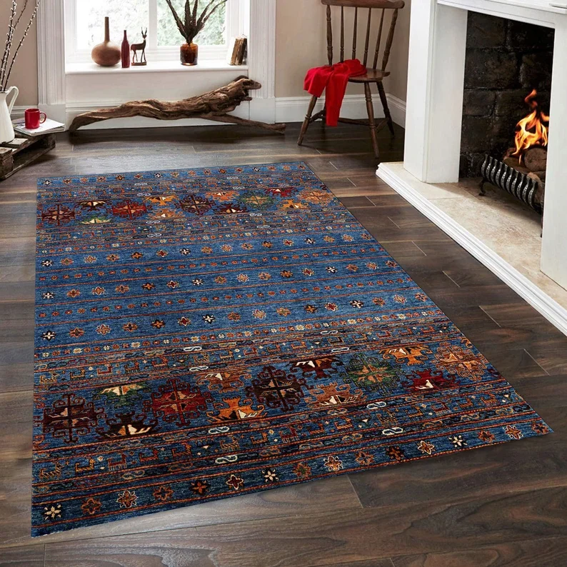

Traditional Rug Bohemian Rug Blue Rug Floor Rugs Rugs for Living Room Anti Slip Rug Bedroom Rugs Home Decoration Retro