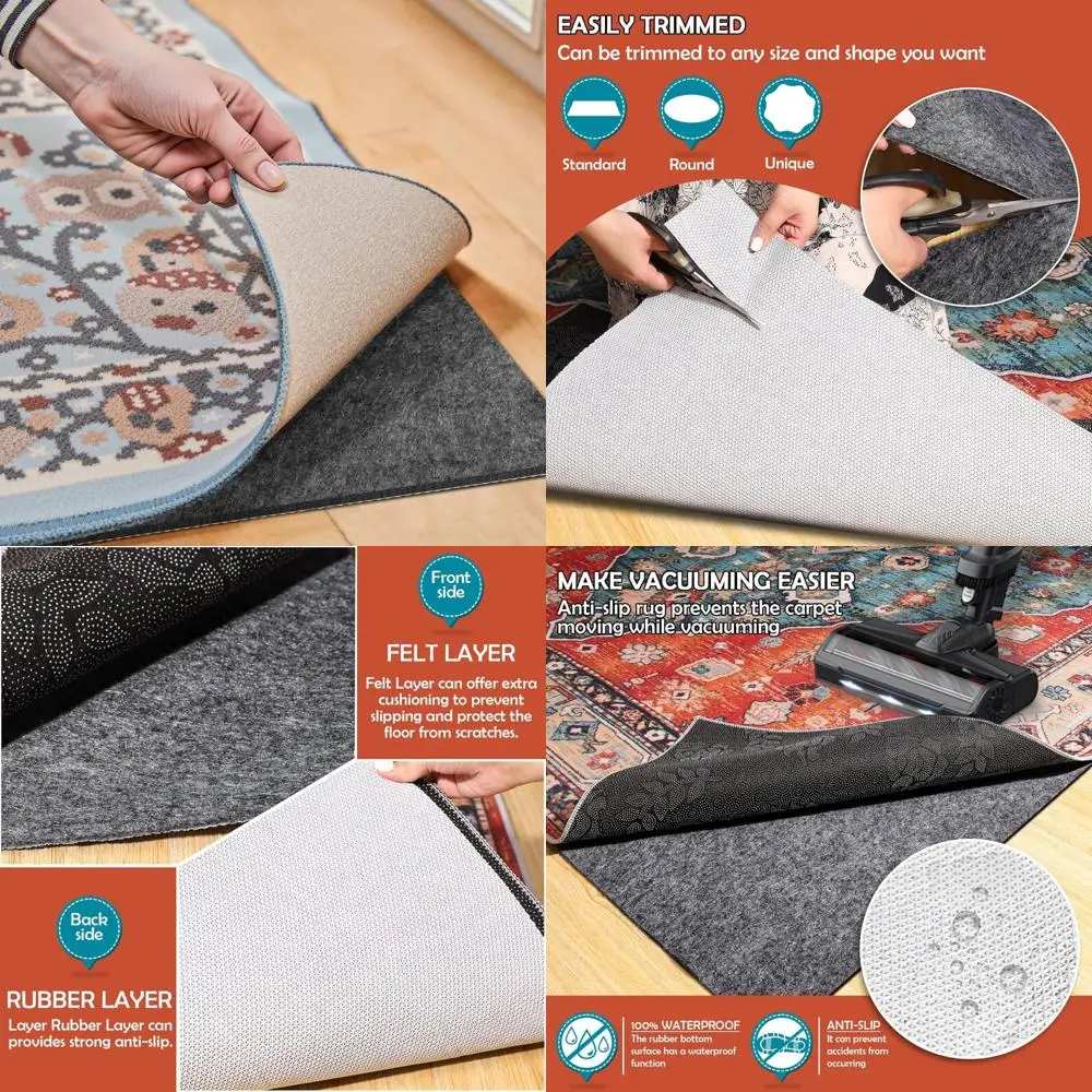 

Waterproof Rug Pad, 8x10 ft Under Area Rug Carpet Pad, Non Slip Rug Pads for All Floors and Hardwood Floors Finishes, Keep Carpe
