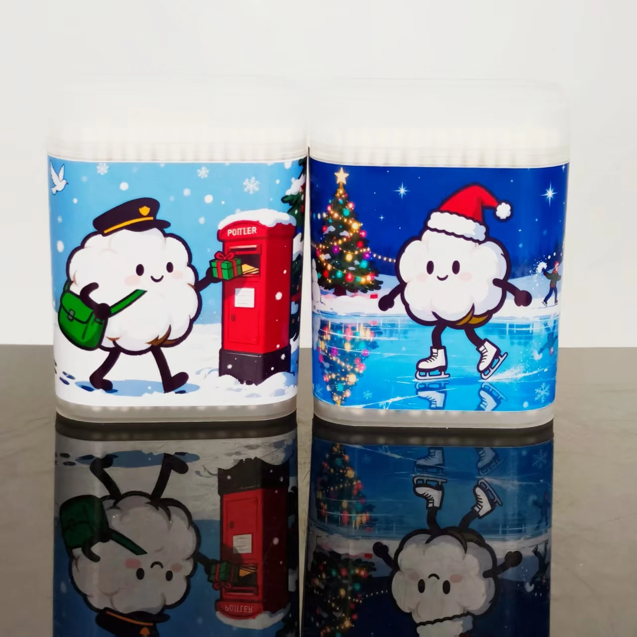 800 قطعة/1200 قطعة عيد الميلاد موضوع تصميم غرامة محور أعواد قطنية عصا فرك صندوق عطلة هدية أعواد قطنية