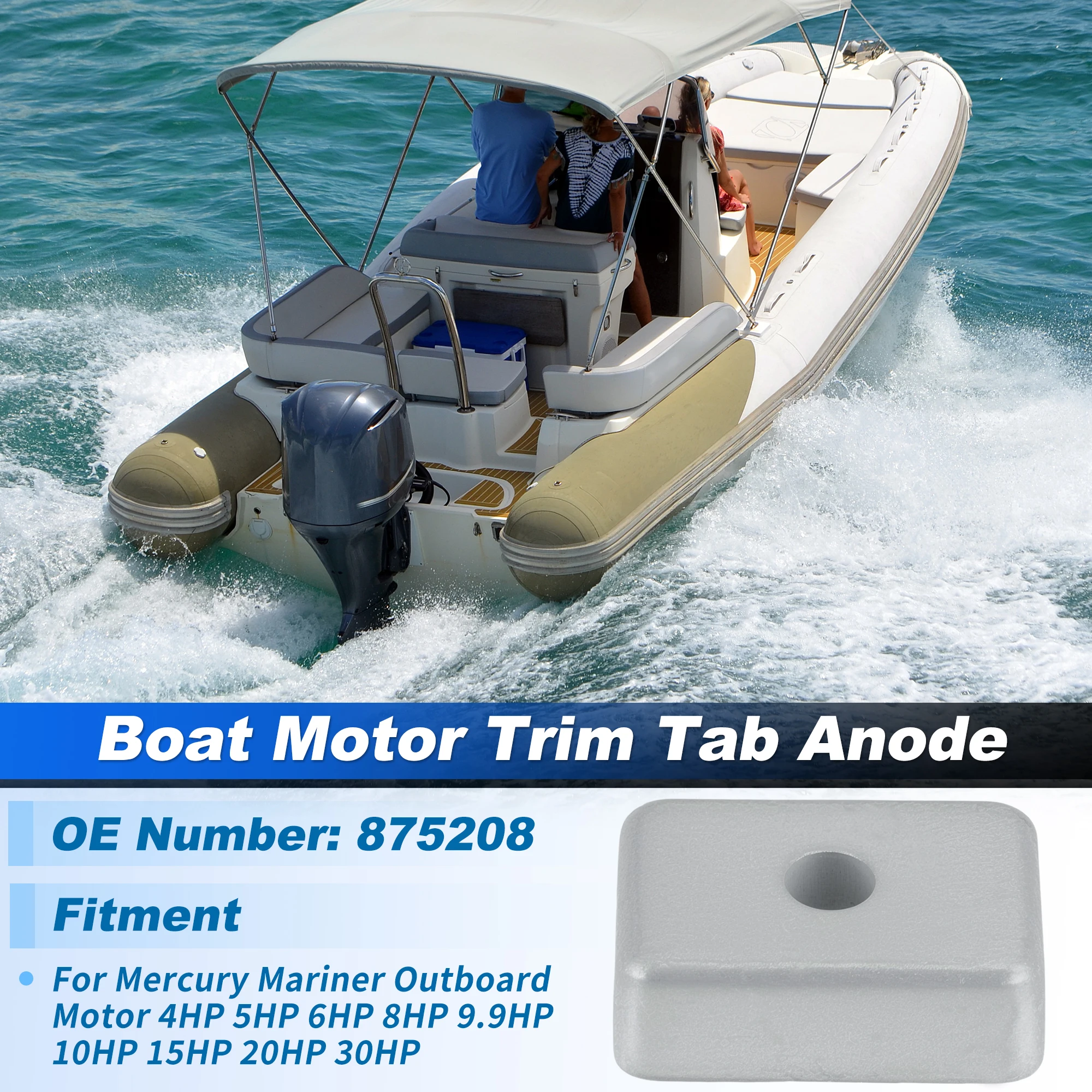 

Uxcell 875-208 Zinc Trim Tab Anode for Mercury Mariner Outboard Motor 4/5/6/8/9.9/10HP 15HP 20HP 30HP Boat Motor Trim Tab Anode