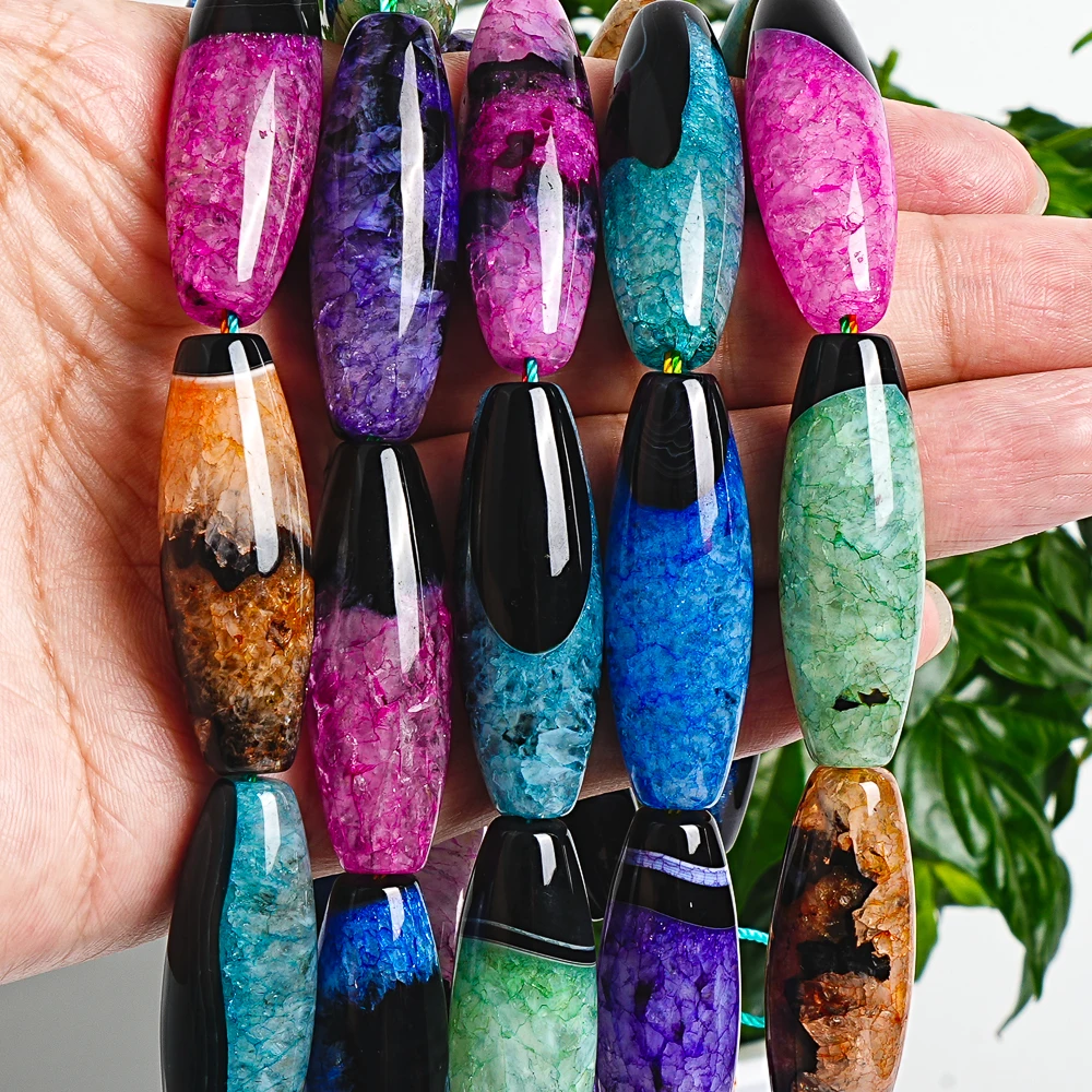 40x14mm 2mm Hole Agate Rice Beads Multi-Purpose Unfinished Loose Beads for Jewelry Designers Bulk Craft Beads
