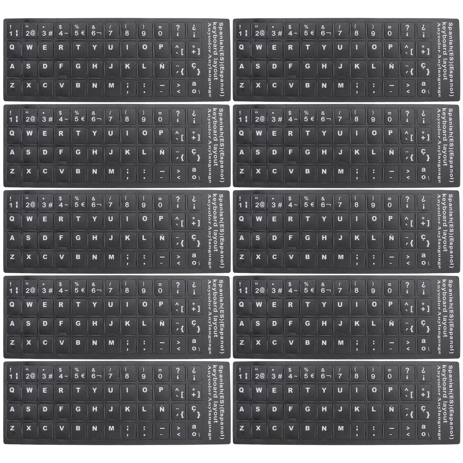

10pcs Spanish Language Keyboard Stickers Black Background White Lettering Universal Laptop Keyboard Skin Multi-Language Stickers