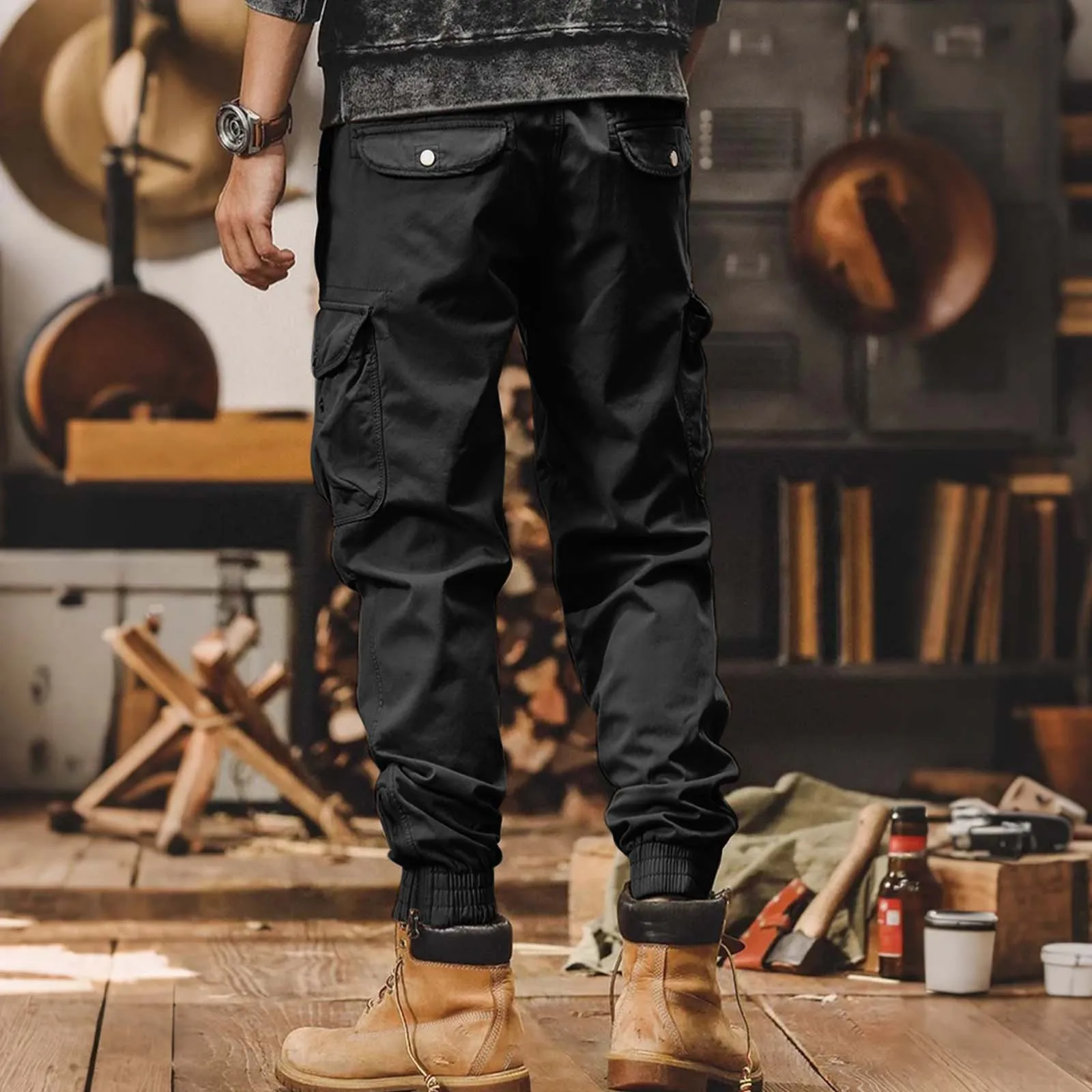 

Men's Thick Cargo Pants Multi Pocket Zip Ankle Outdoor Workwear Trousers Casual Sporty Trousers Loose Fit Utility Pants