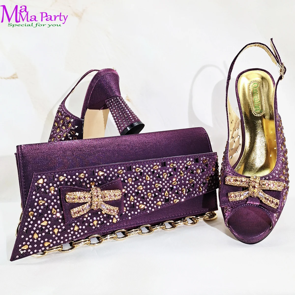 Mature New Fashion Classics Design Italian Women Shoes and Bag to Match in Wine Color Comfortable Heels for Party - view 5