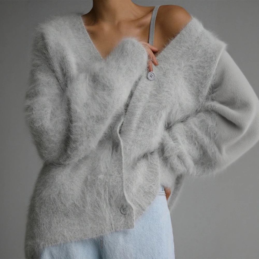 

Women's Autumn Sweater Long Sleeve V-Neck Button Loose Fit Basic Daily Comfortable Plain Top