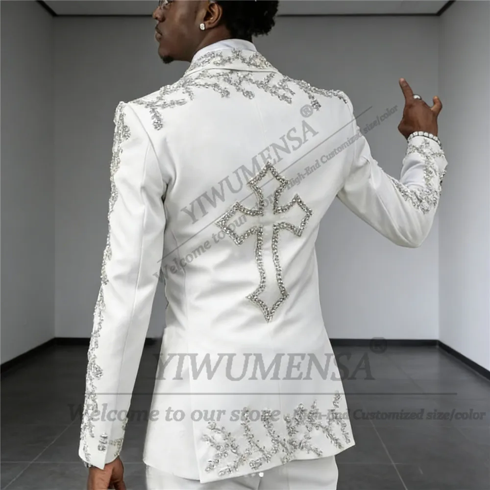 

Уникальный дизайн, ювелирные изделия с камнями, мужской костюм, однобортный пиджак, брюки, комплект из 2 предметов, свадебные смокинги для жениха, мужские модные пиджаки