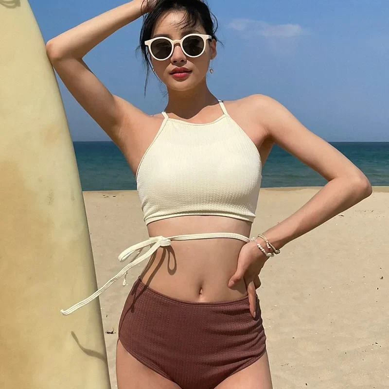

Hot Sale Of The Season New High Waist Bikini Bandage Backless High Collar Cross-Border Hot Spring Women's Swimsuit High Quality