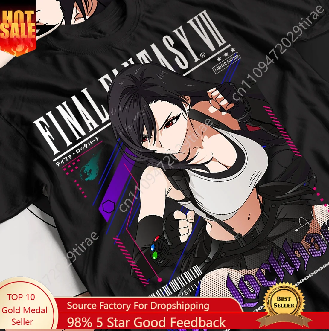 

Tifa Lockhart FF7 Retro T-shirt - Waifu T-shirt, Final Fantasy 7 T-shirt, Men's and Women's Summer Loose Fashion Top