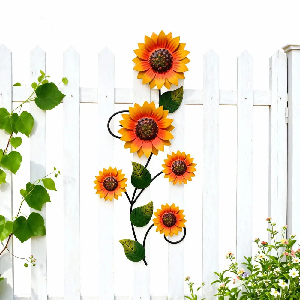 Rustic Metal Sunflower Decoration For Wall Outdoor Garden Fence Indoor Porch Living Room Iron Hanging Art Sculpture